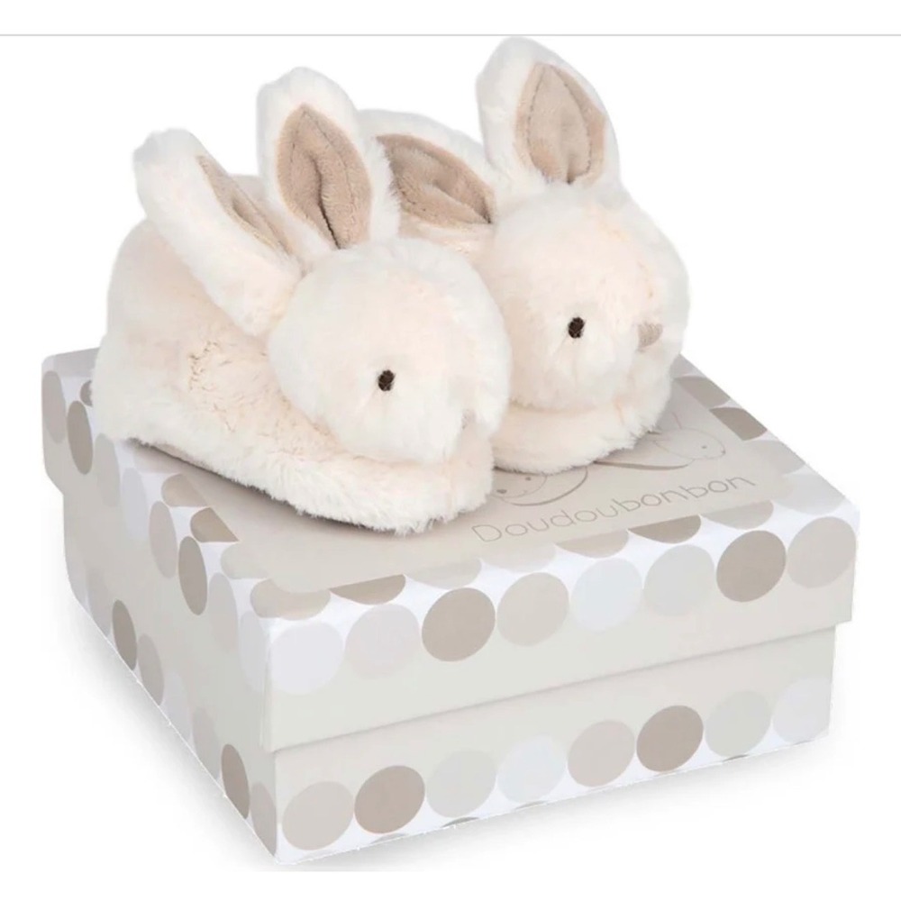 Doudou et Compagnie Mon Lapin Bonbon Bunny Baby Booties Beige 0-6M DC1310 NIB